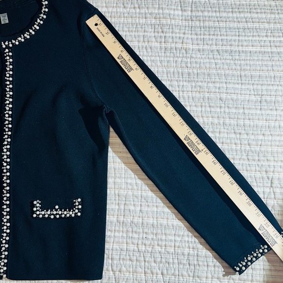 M.T.W.T 9-5 Black Cardigan With Faux Pearl And Gem Accents, Size XL - Picture 8 of 11